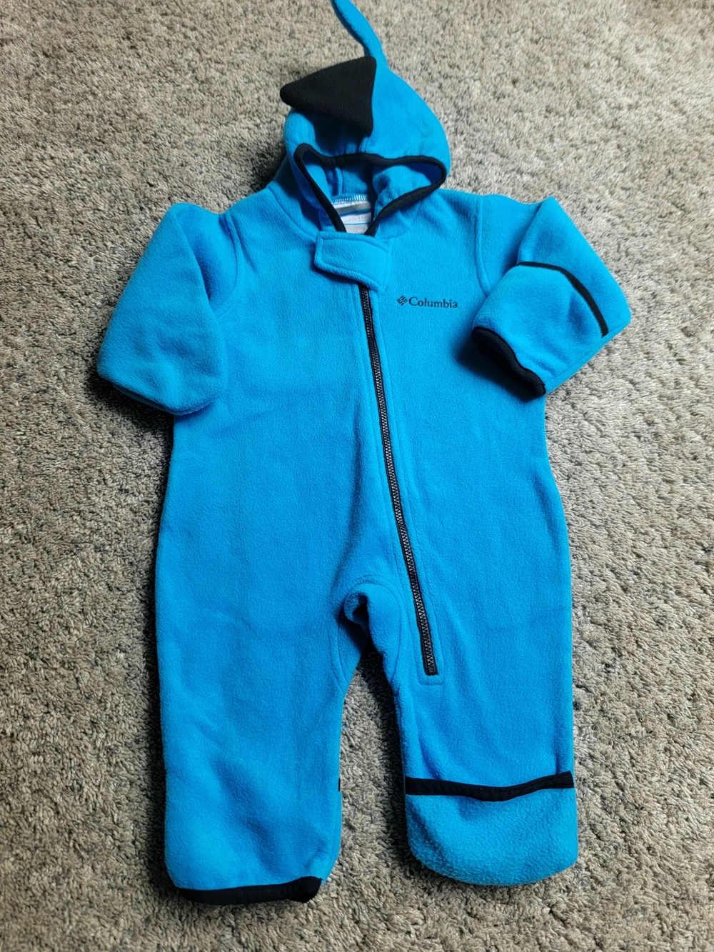 Columbia Bright Blue Hooded Fleece One-Piece Footie 6M